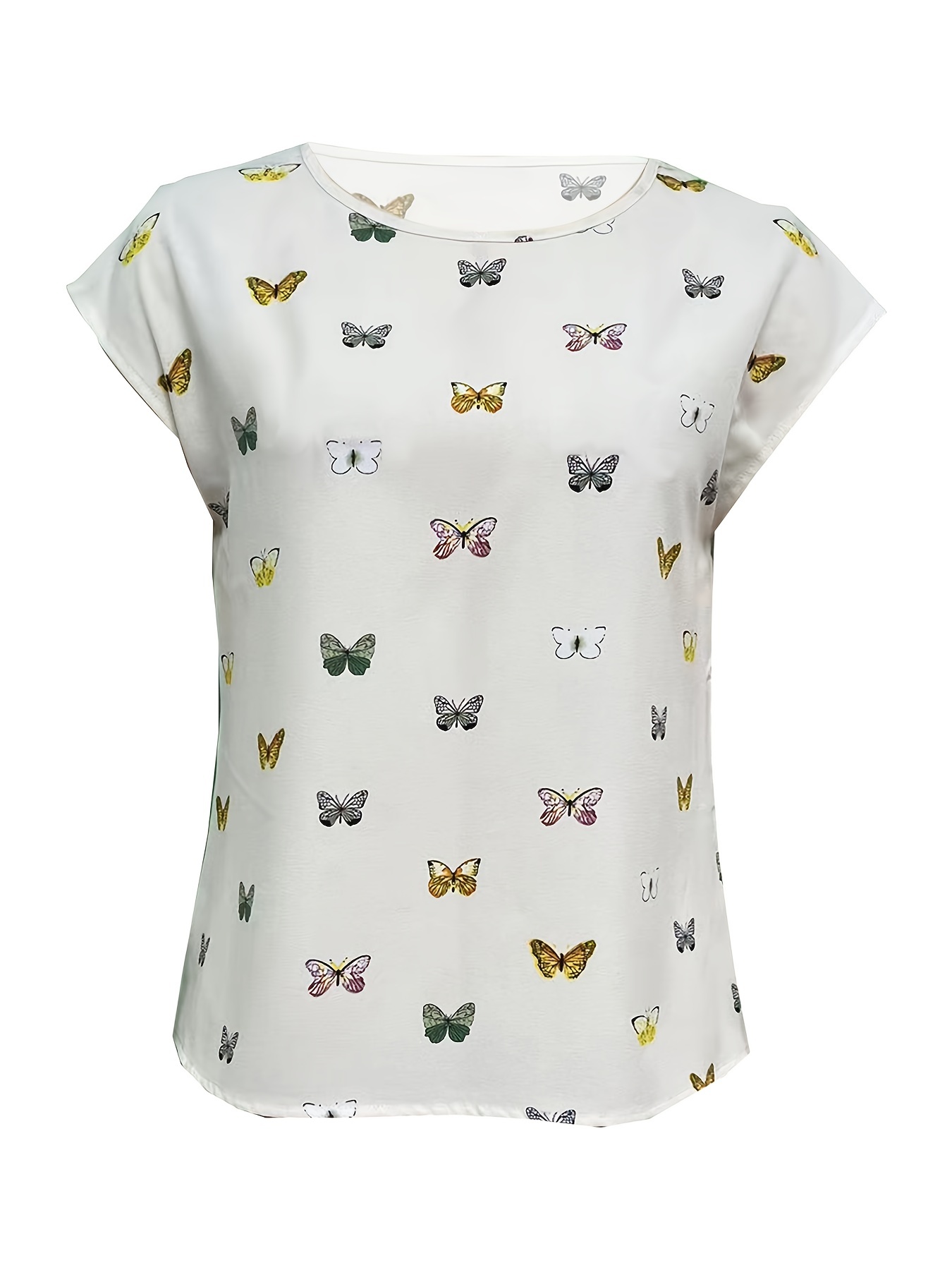 butterfly print blouse casual crew neck short sleeve blouse womens clothing details 1