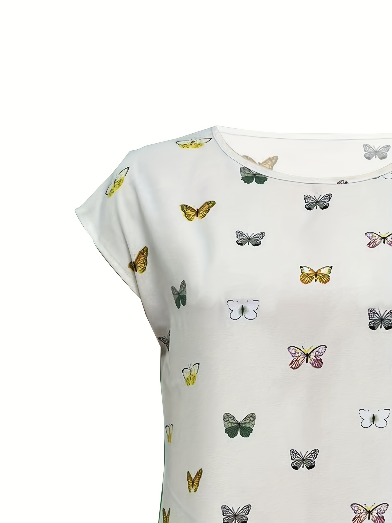 butterfly print blouse casual crew neck short sleeve blouse womens clothing details 3