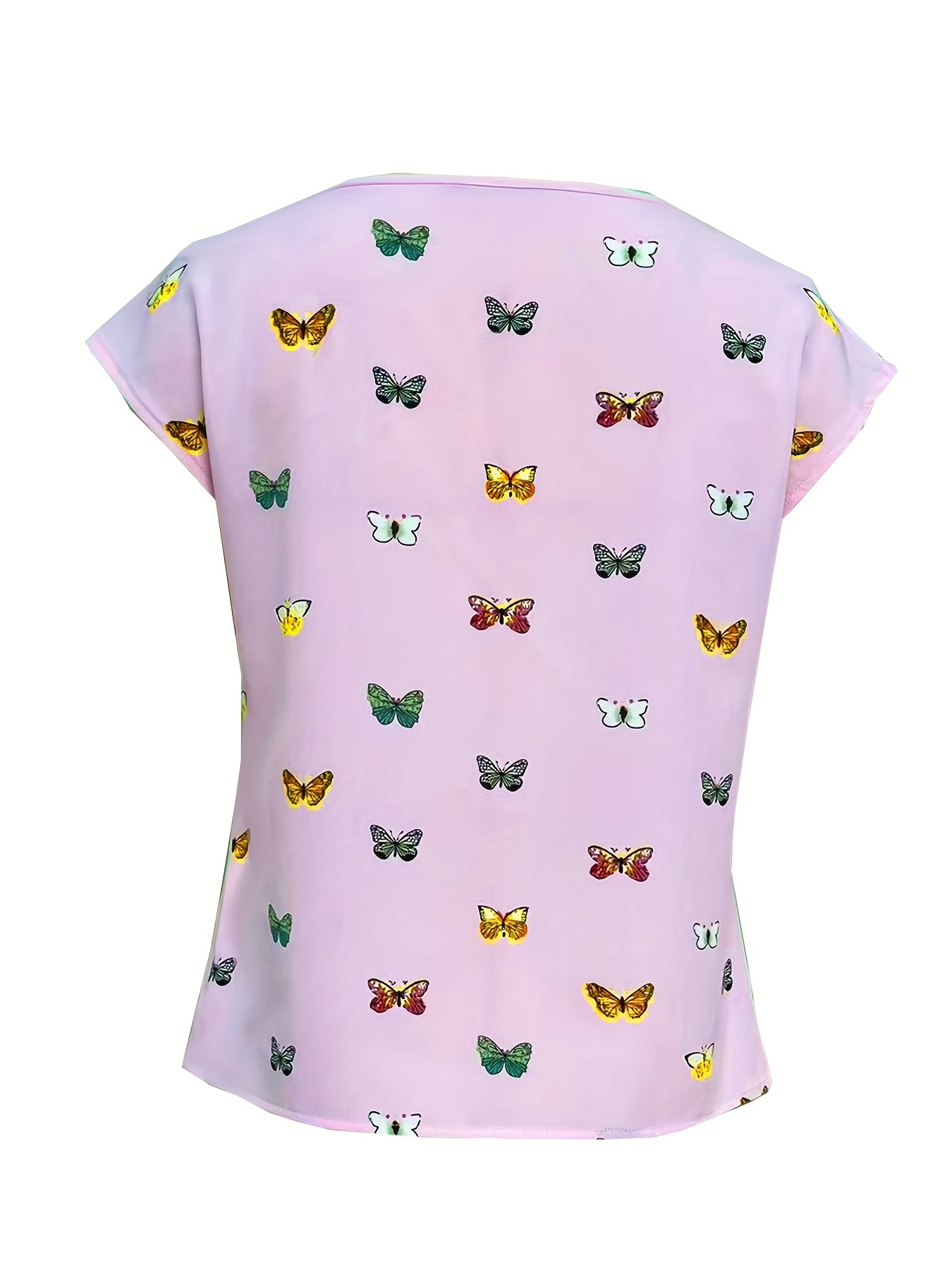 butterfly print blouse casual crew neck short sleeve blouse womens clothing details 6