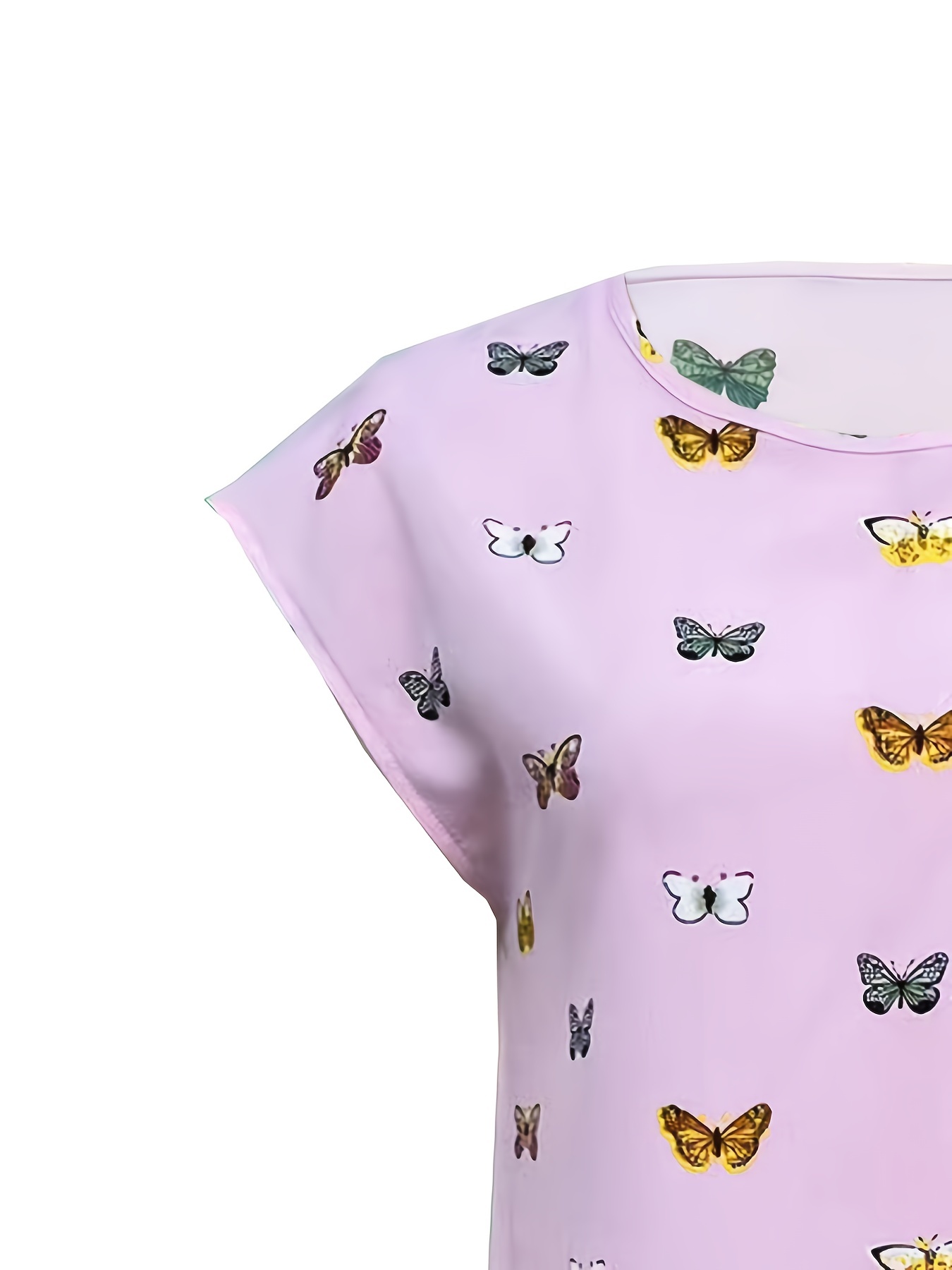 butterfly print blouse casual crew neck short sleeve blouse womens clothing details 7