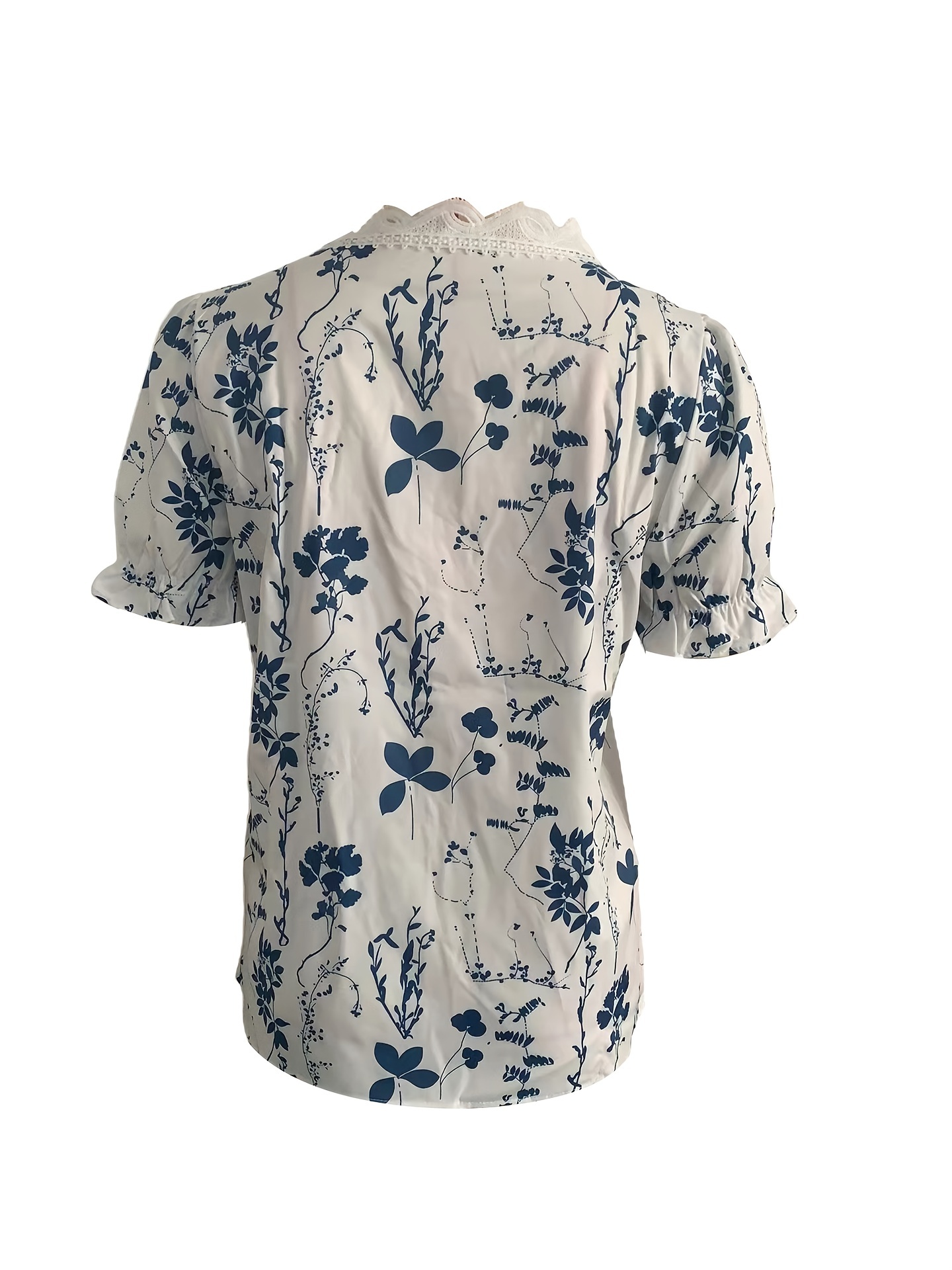 floral print contrast lace blouse casual v neck short sleeve summer blouse womens clothing details 12