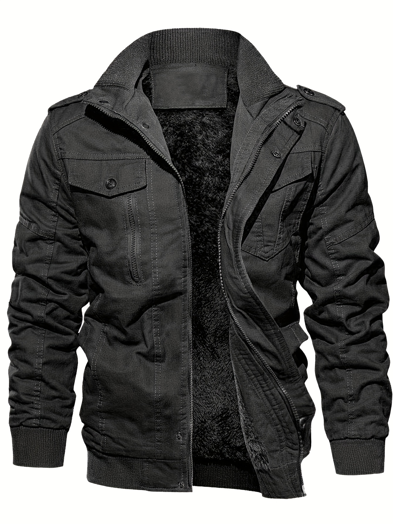 mens casual warm fleece lined cargo jacket chic retro bomer jacket with pockets details 9