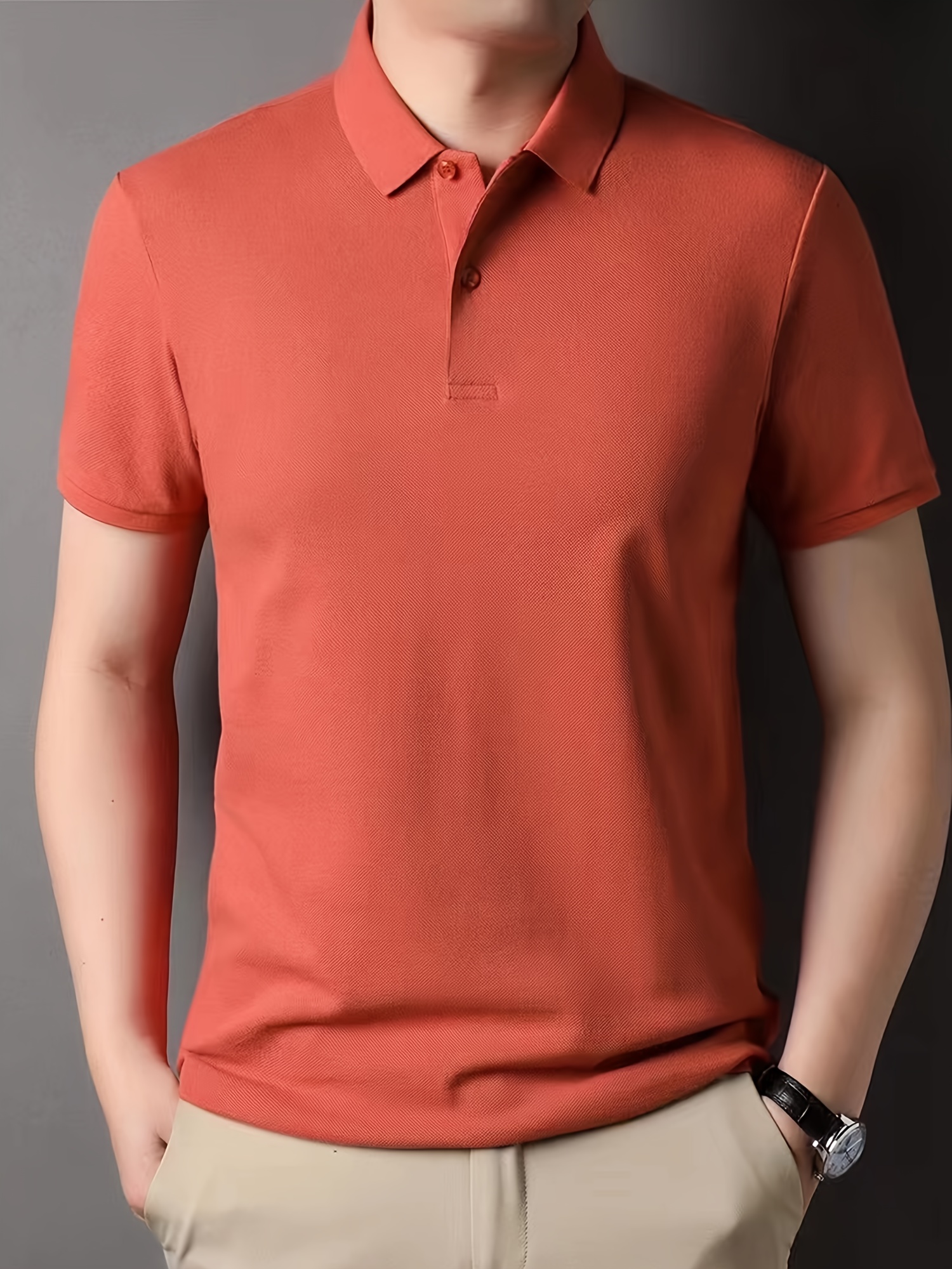 solid casual mens slim fit cotton comfy short sleeve lapel golf shirt summer mens clothing details 6