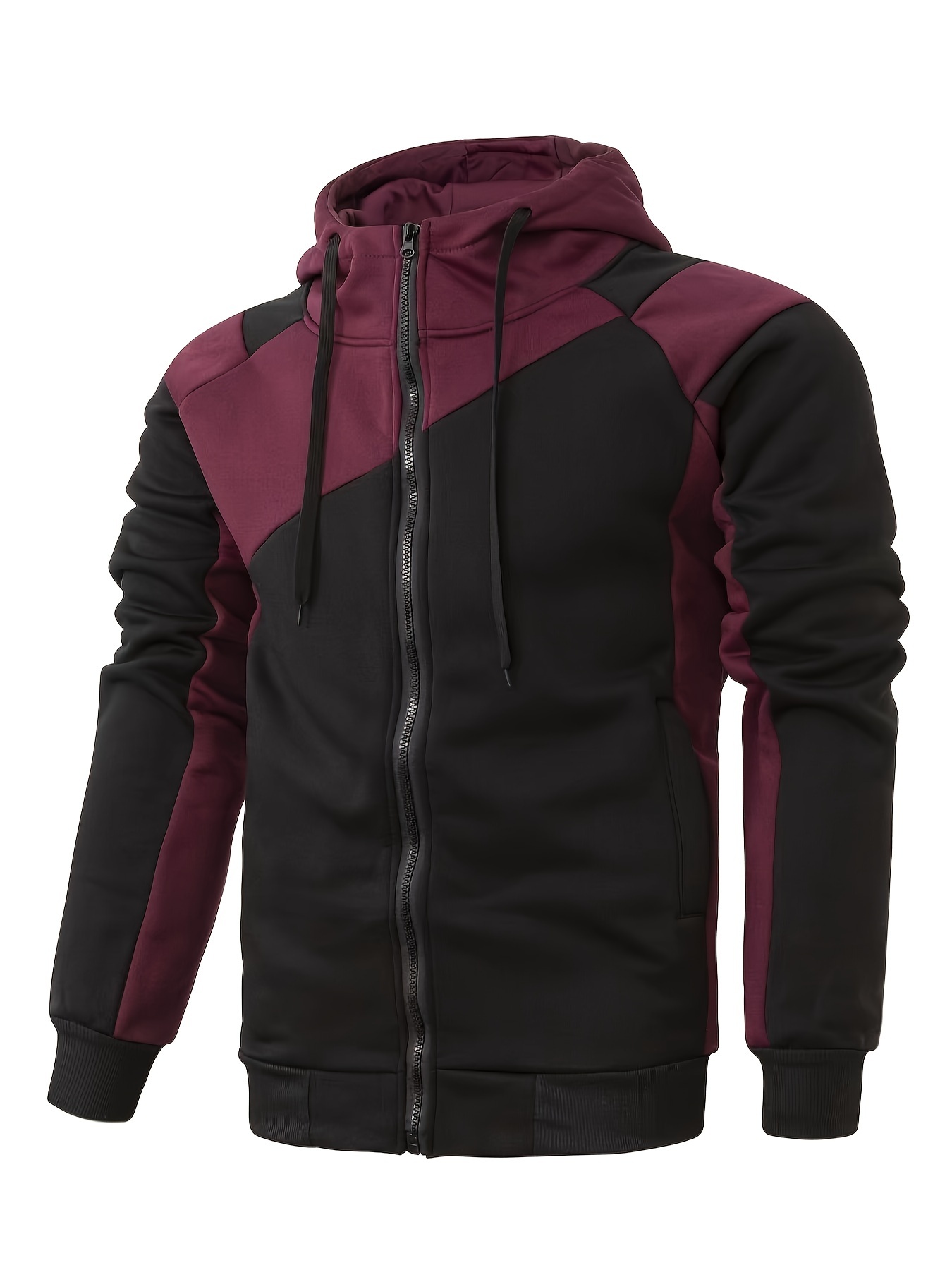 mens casual color block zip up jacket with hood varsity jackets details 18