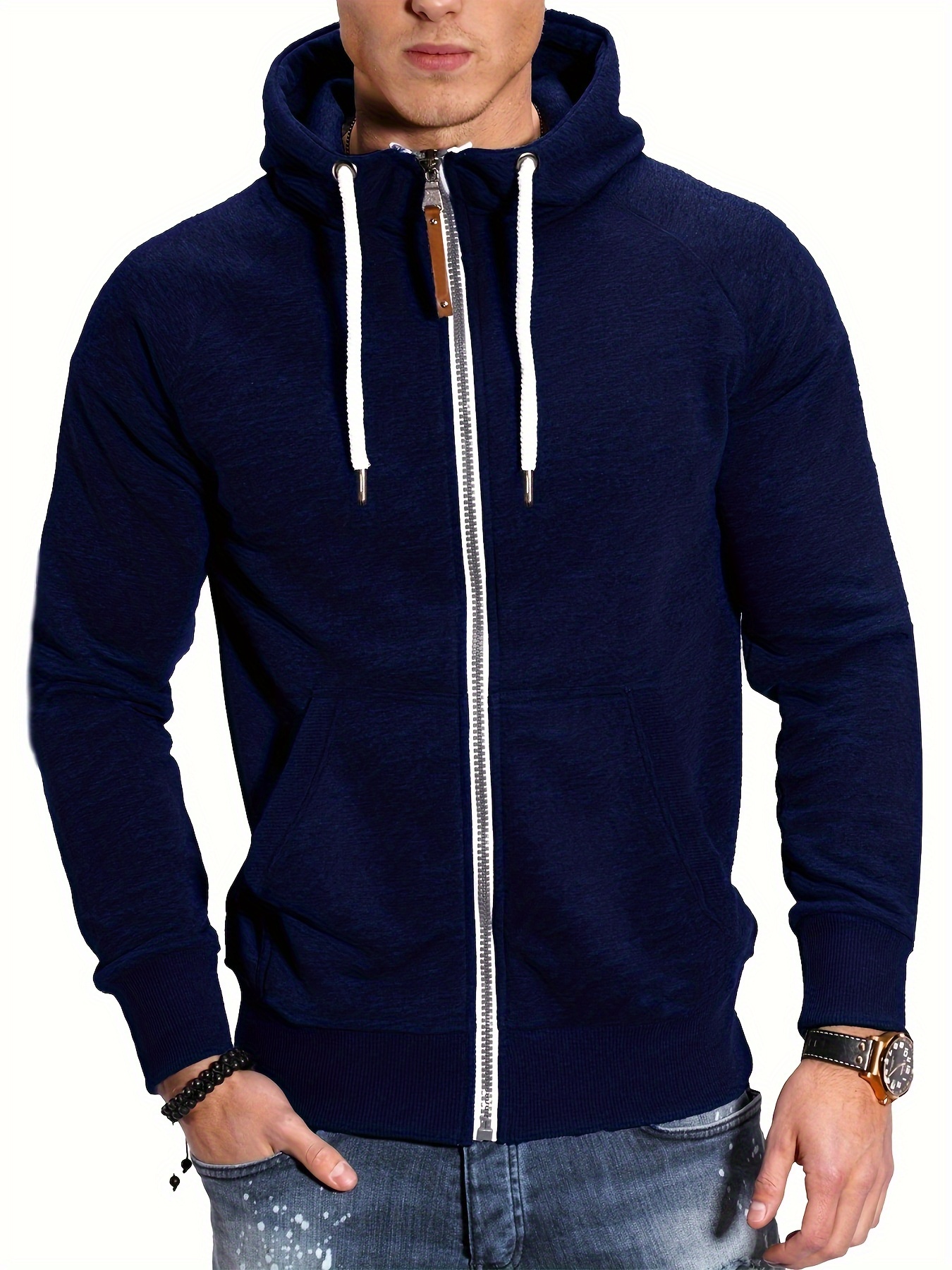 mens casual zip up hoodie color block hooded jacket for sports details 40