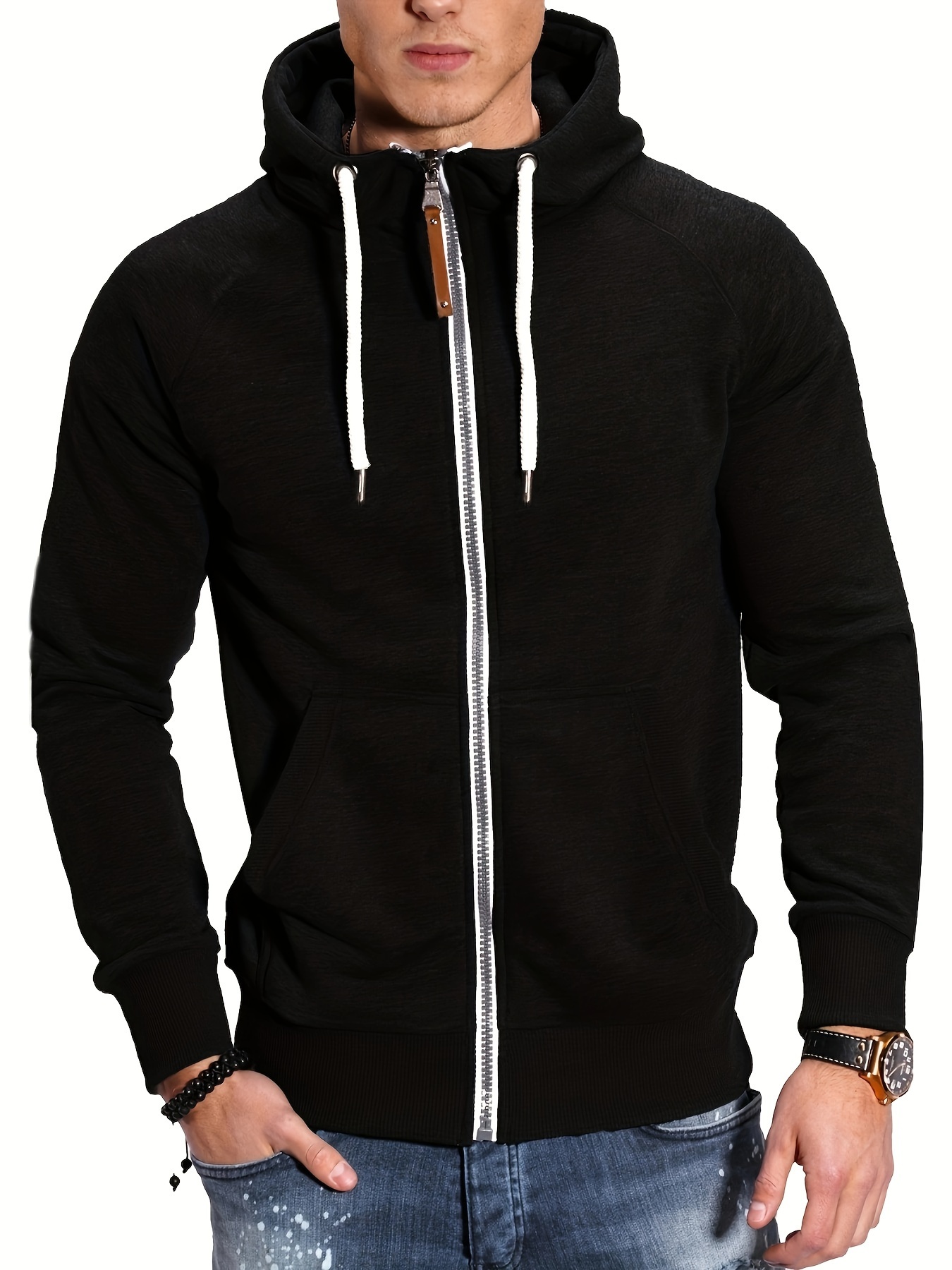 mens casual zip up hoodie color block hooded jacket for sports details 47