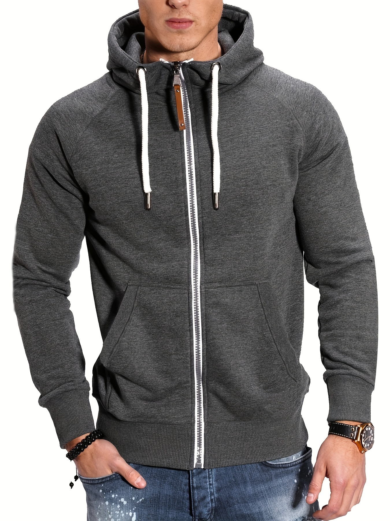 mens casual zip up hoodie color block hooded jacket for sports details 54