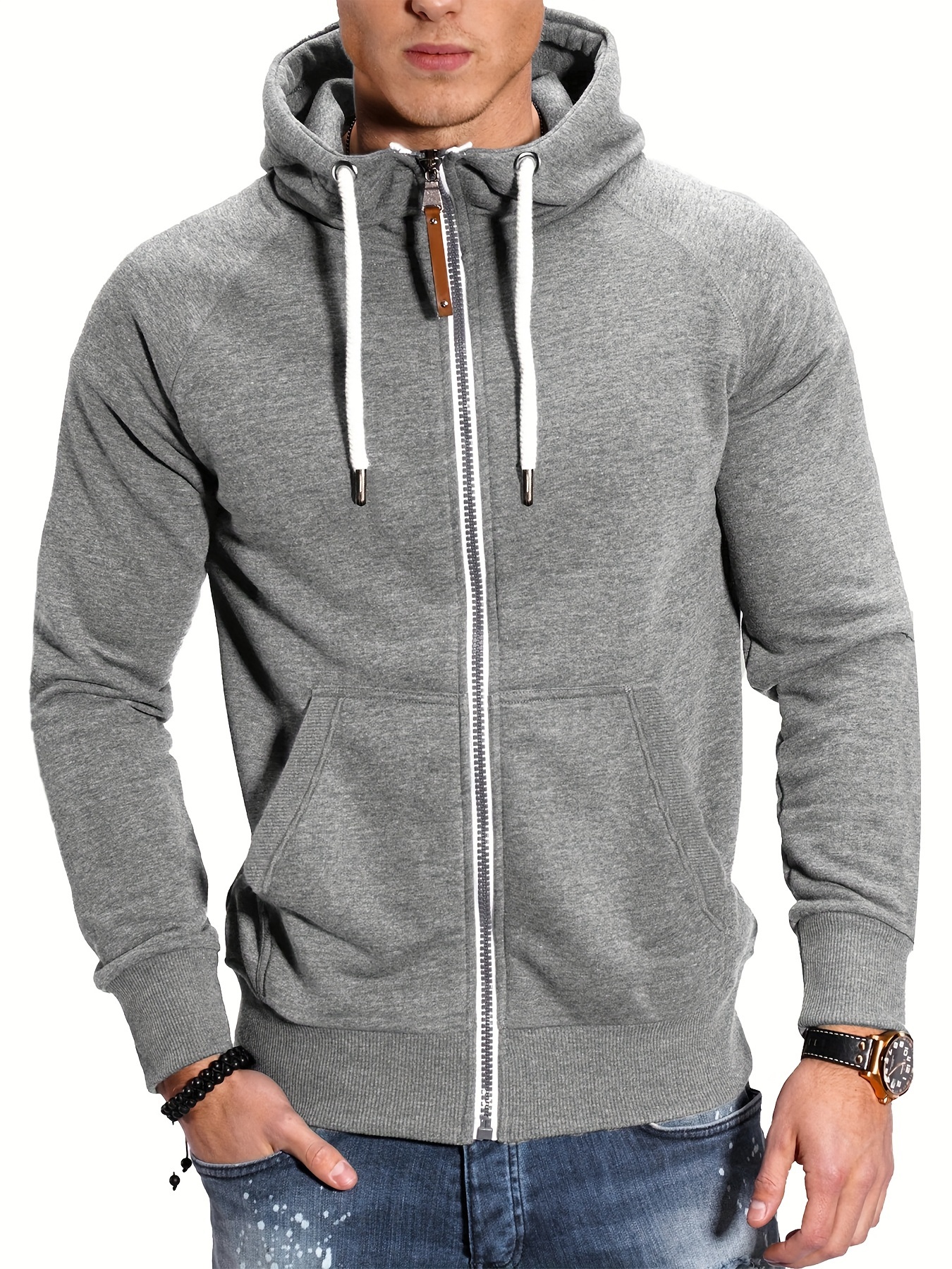 mens casual zip up hoodie color block hooded jacket for sports details 61