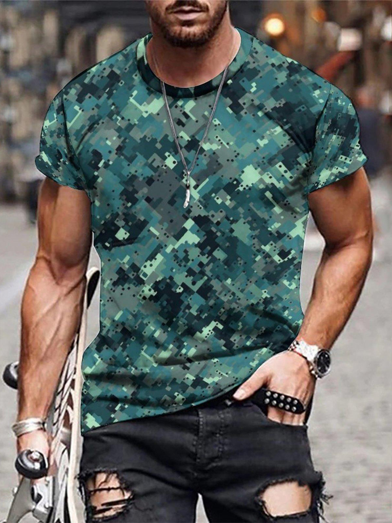 mens camouflage graphic print t shirt details 6