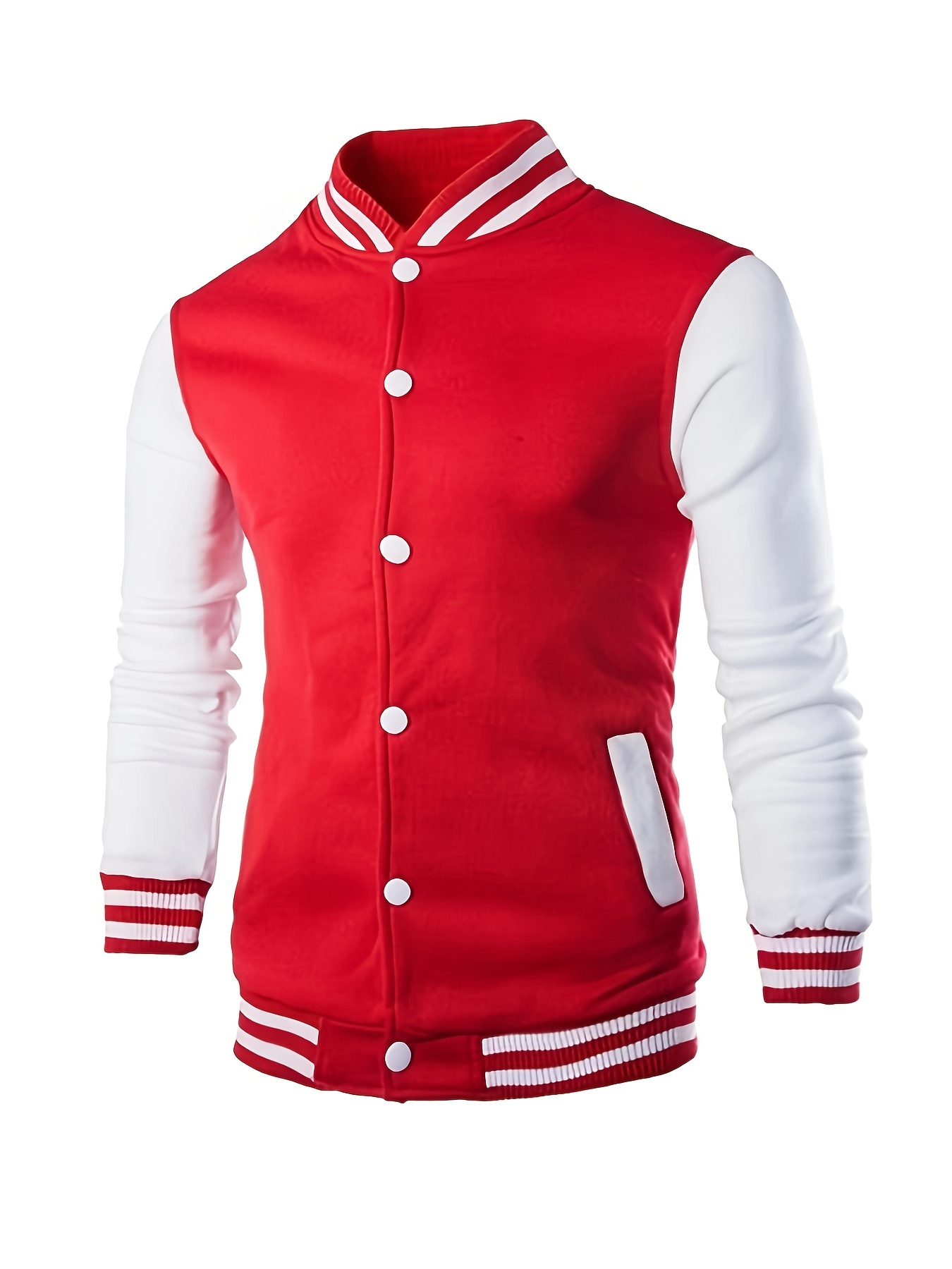 mens causal color block button up varsity jacket chic baseball collar jacket for school details 3