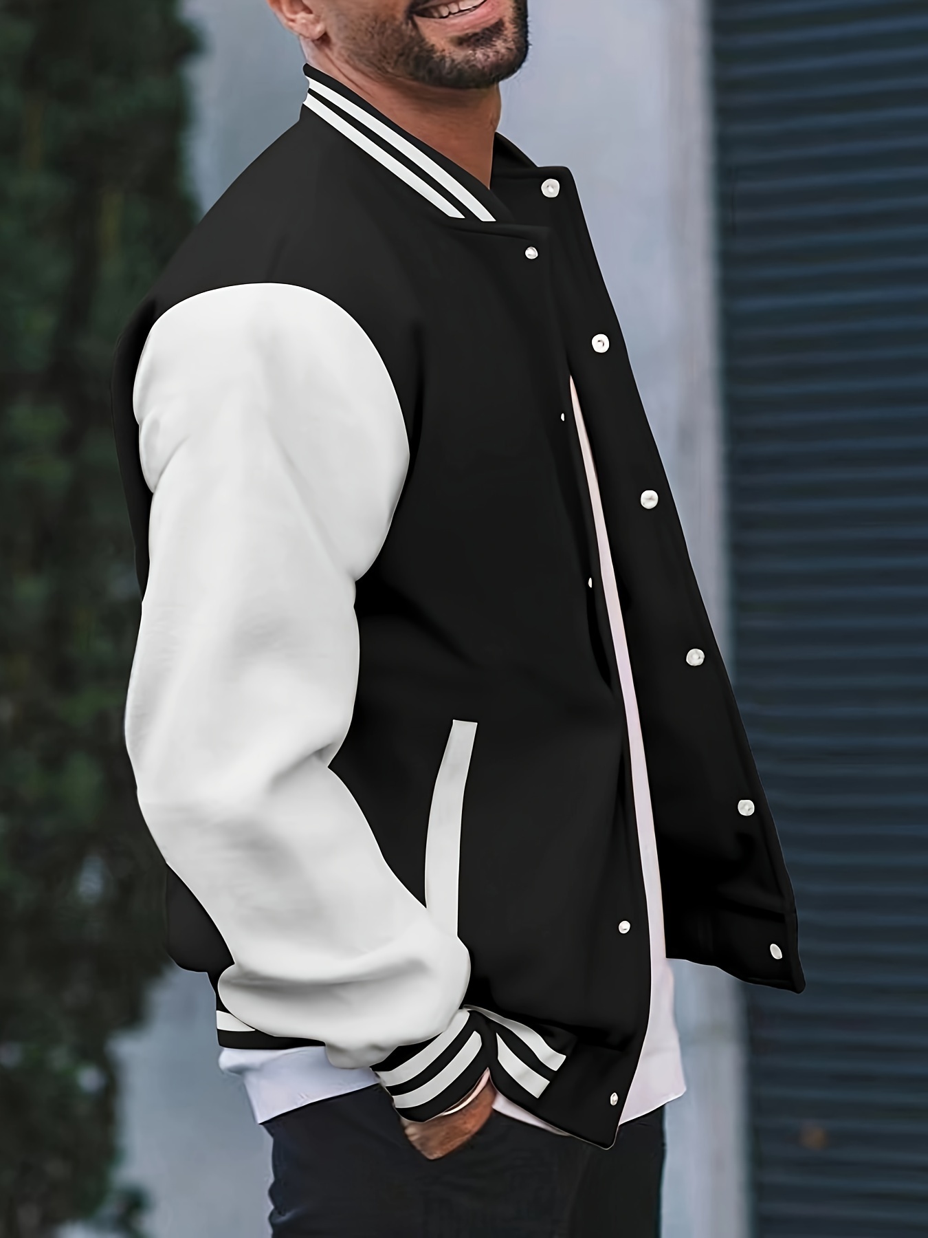 mens causal color block button up varsity jacket chic baseball collar jacket for school details 22