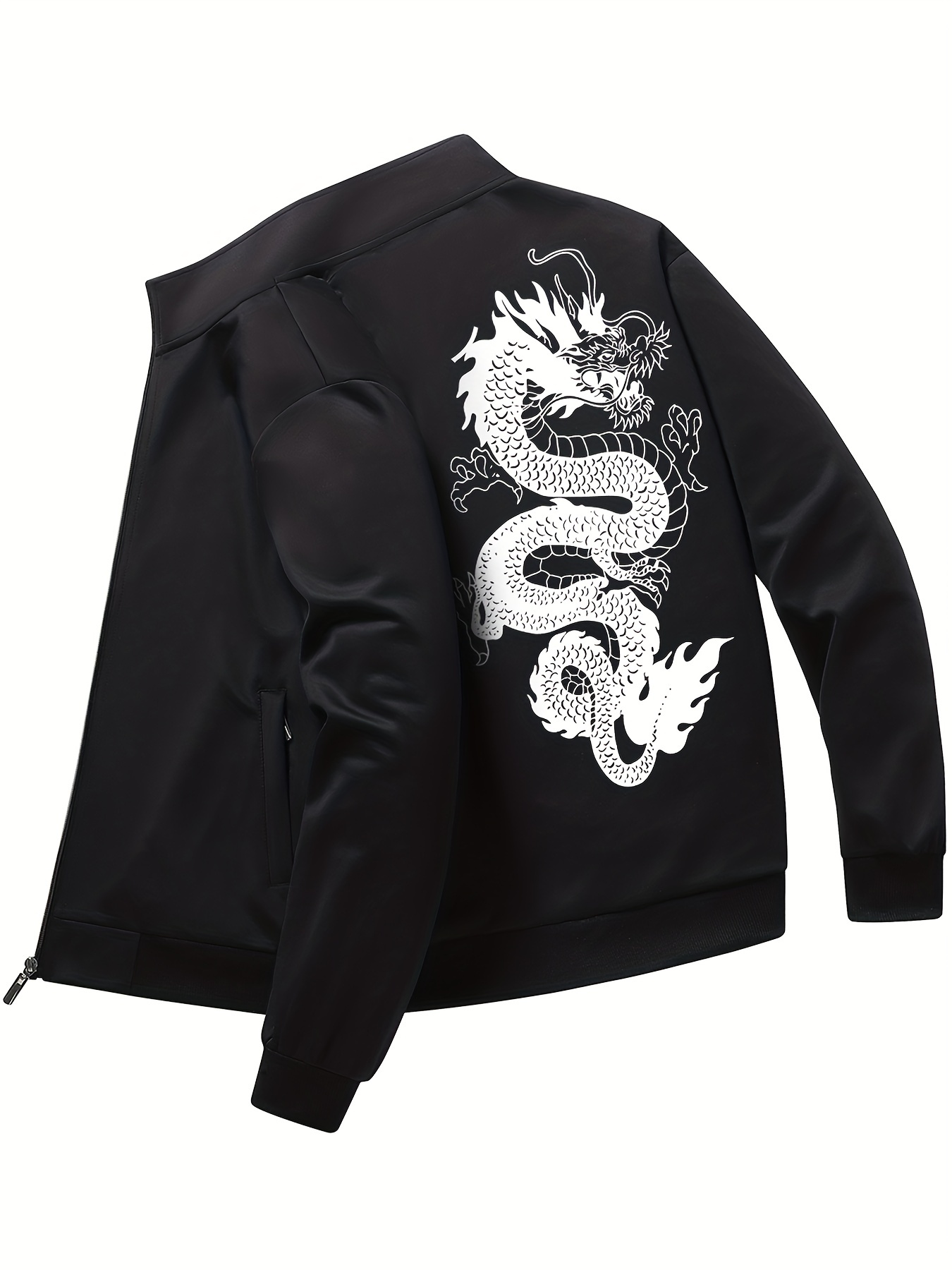 dragon pattern zip up windbreaker jacket mens casual stand collar stretch jacket coat details 0