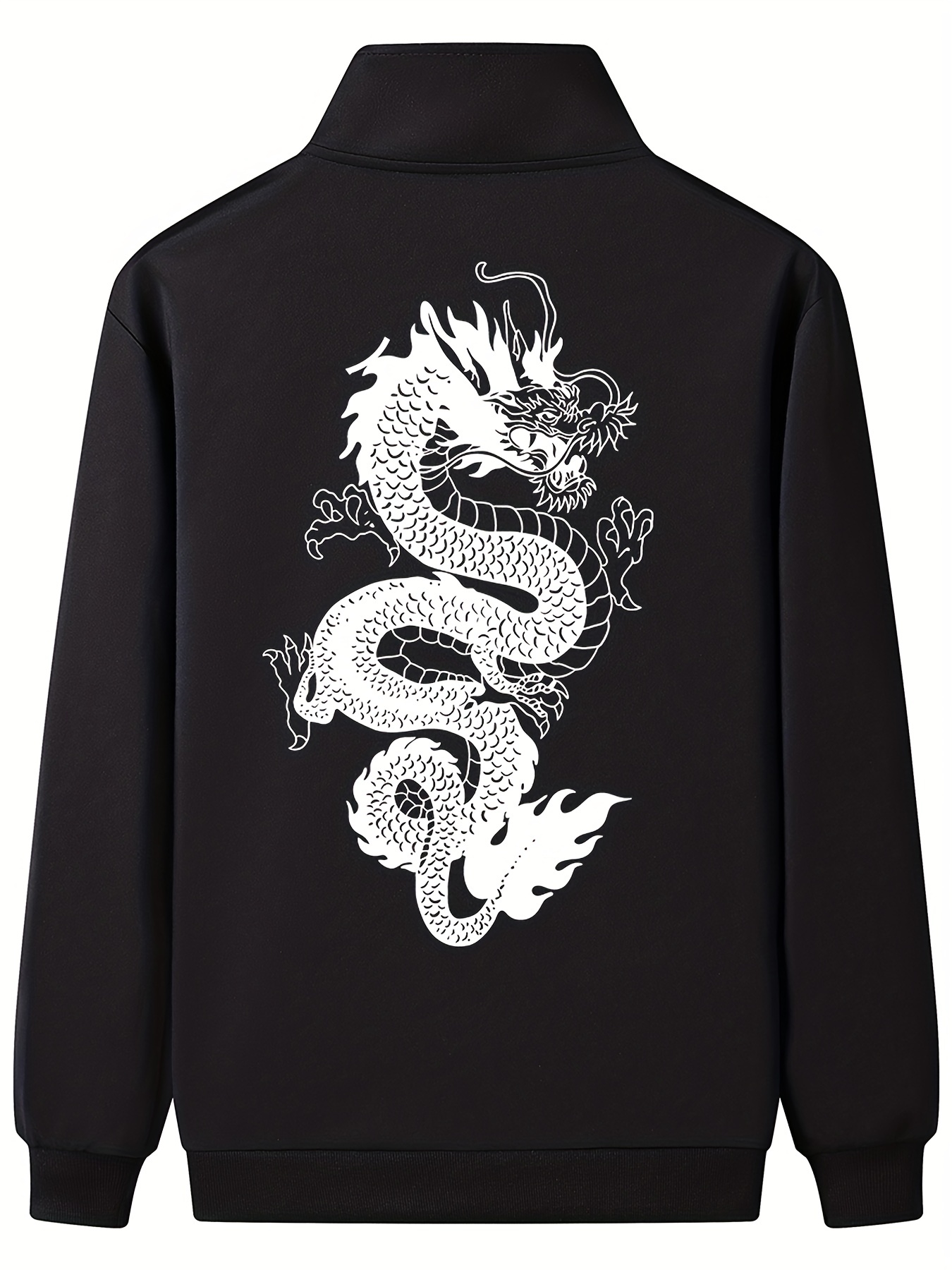 dragon pattern zip up windbreaker jacket mens casual stand collar stretch jacket coat details 1