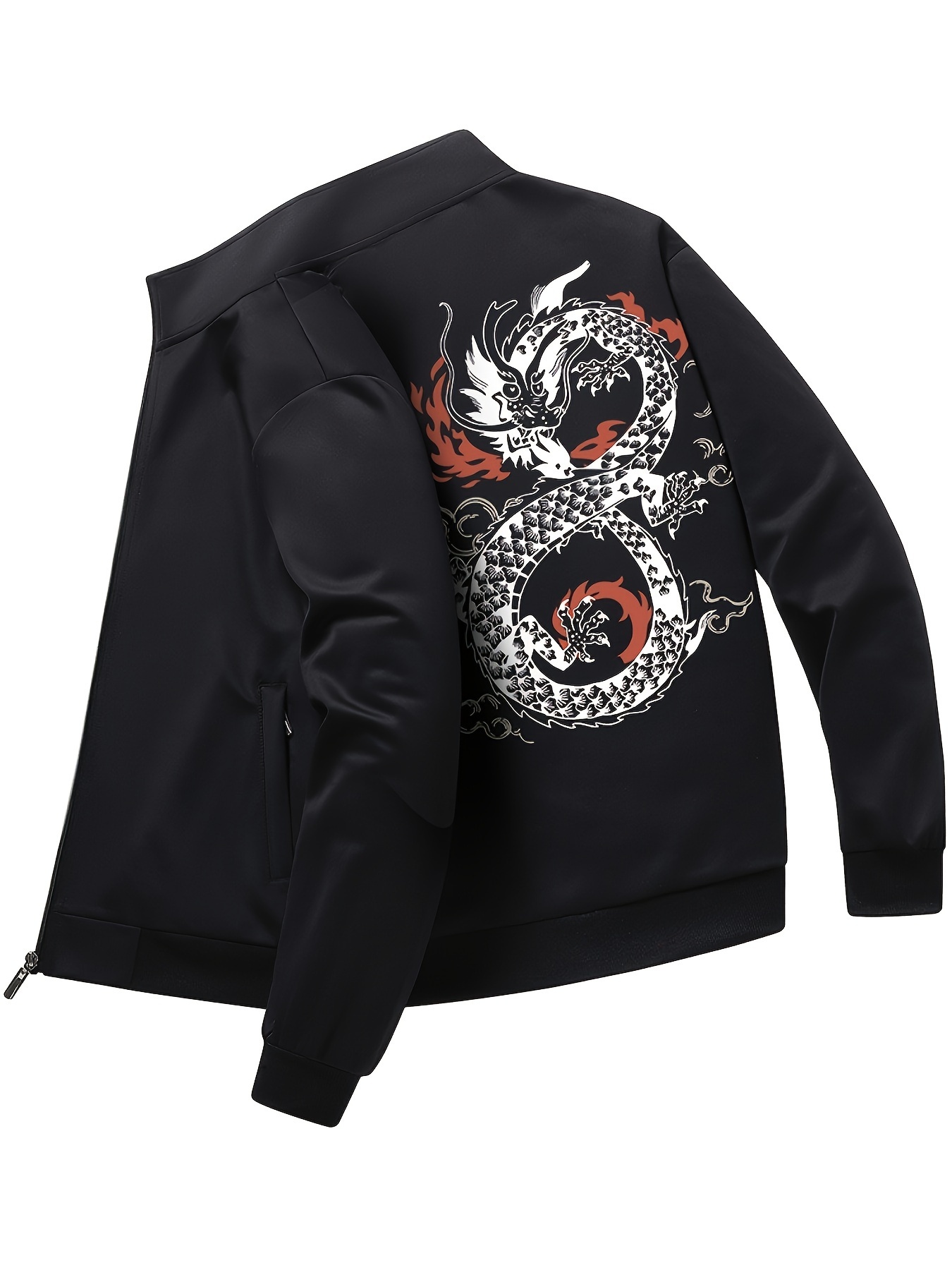 dragon pattern zip up windbreaker jacket mens casual stand collar stretch jacket coat details 4