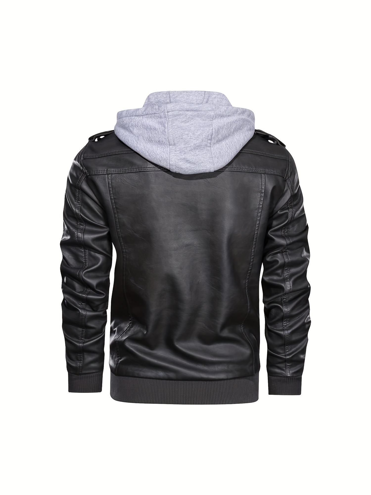 mens casual pu leather jacket chic zip up hooded biker jacket details 25