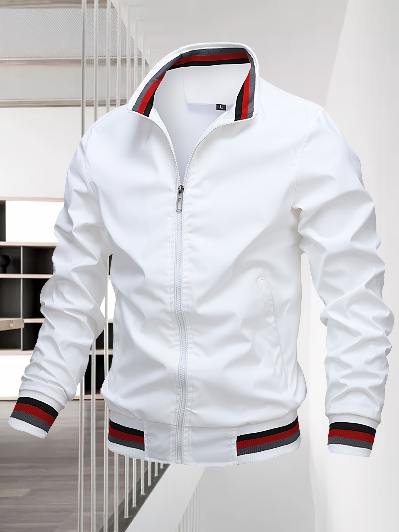 mens casual bomber jacket casual zip up windbreaker jacket for outdoor activities details 0