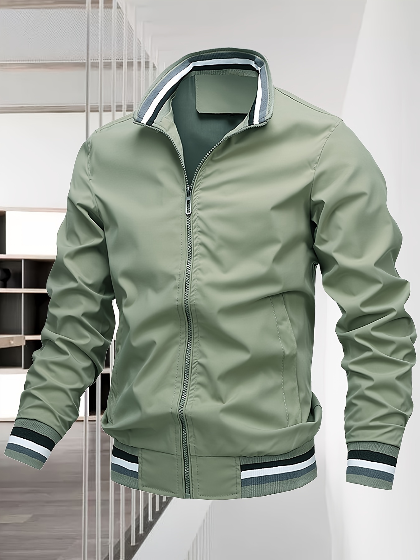 mens casual bomber jacket casual zip up windbreaker jacket for outdoor activities details 9