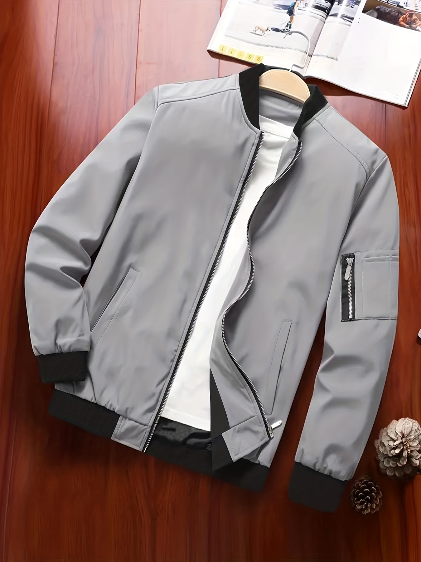 fashionable and casual mens solid cardigan zipper long sleeve stand collar thin jacket comfortable and versatile suitable for dates suitable for spring summer details 0