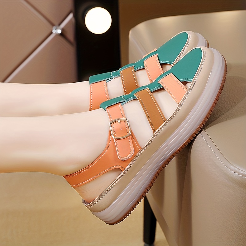 womens cut out flat sandals comfortable buckle strap summer shoes casual round toe outdoor slingback sandals details 0