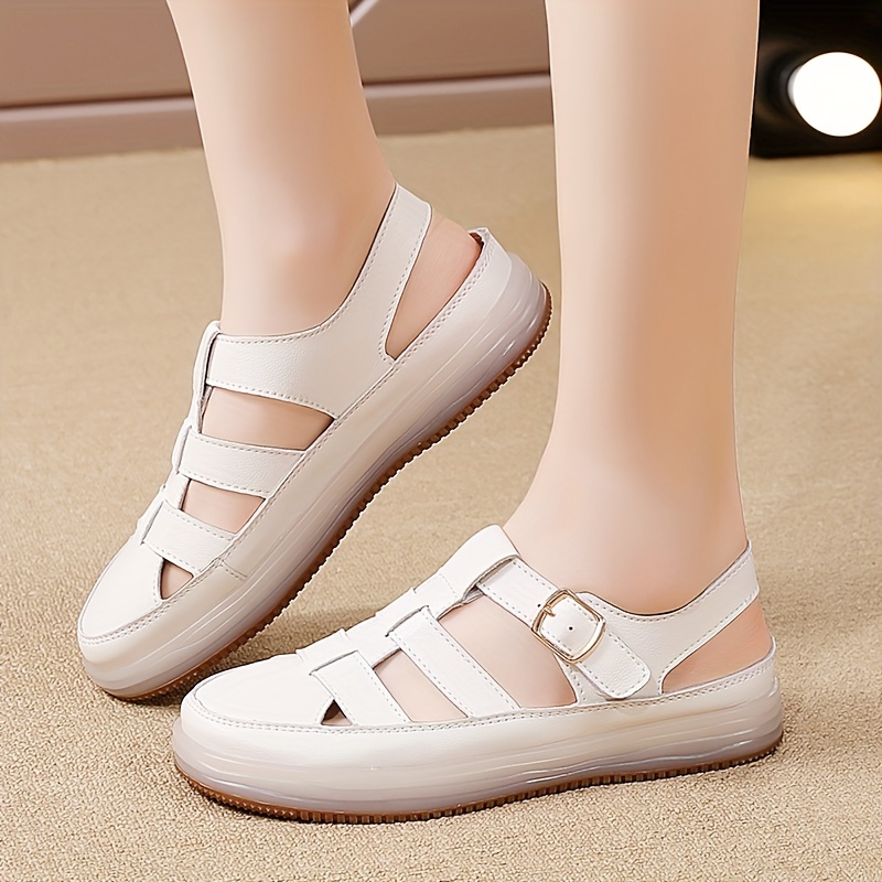 womens cut out flat sandals comfortable buckle strap summer shoes casual round toe outdoor slingback sandals details 4