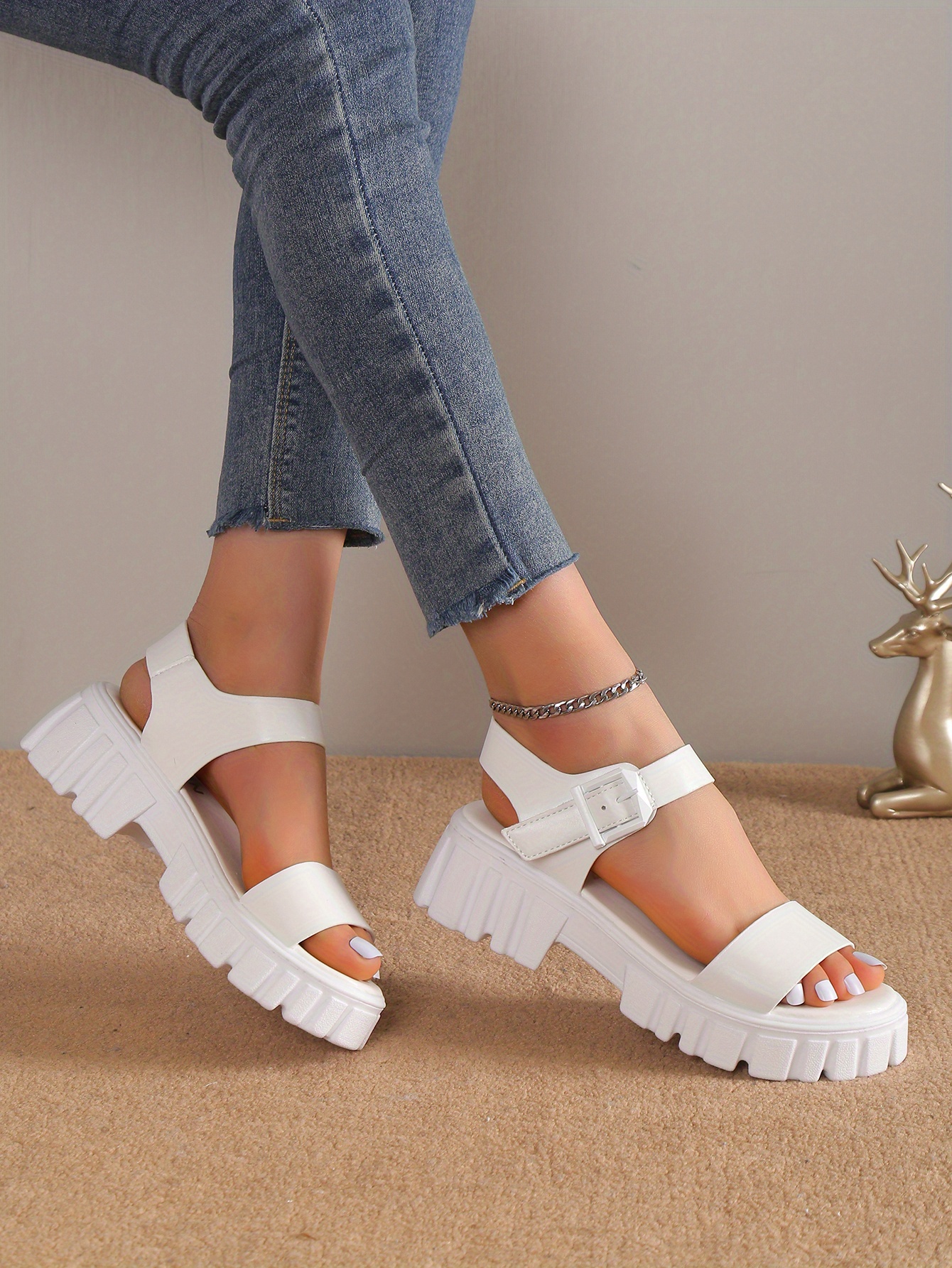 womens platform ankle strap sandals solid color open toe anti skid shoes casual summer sandals details 5