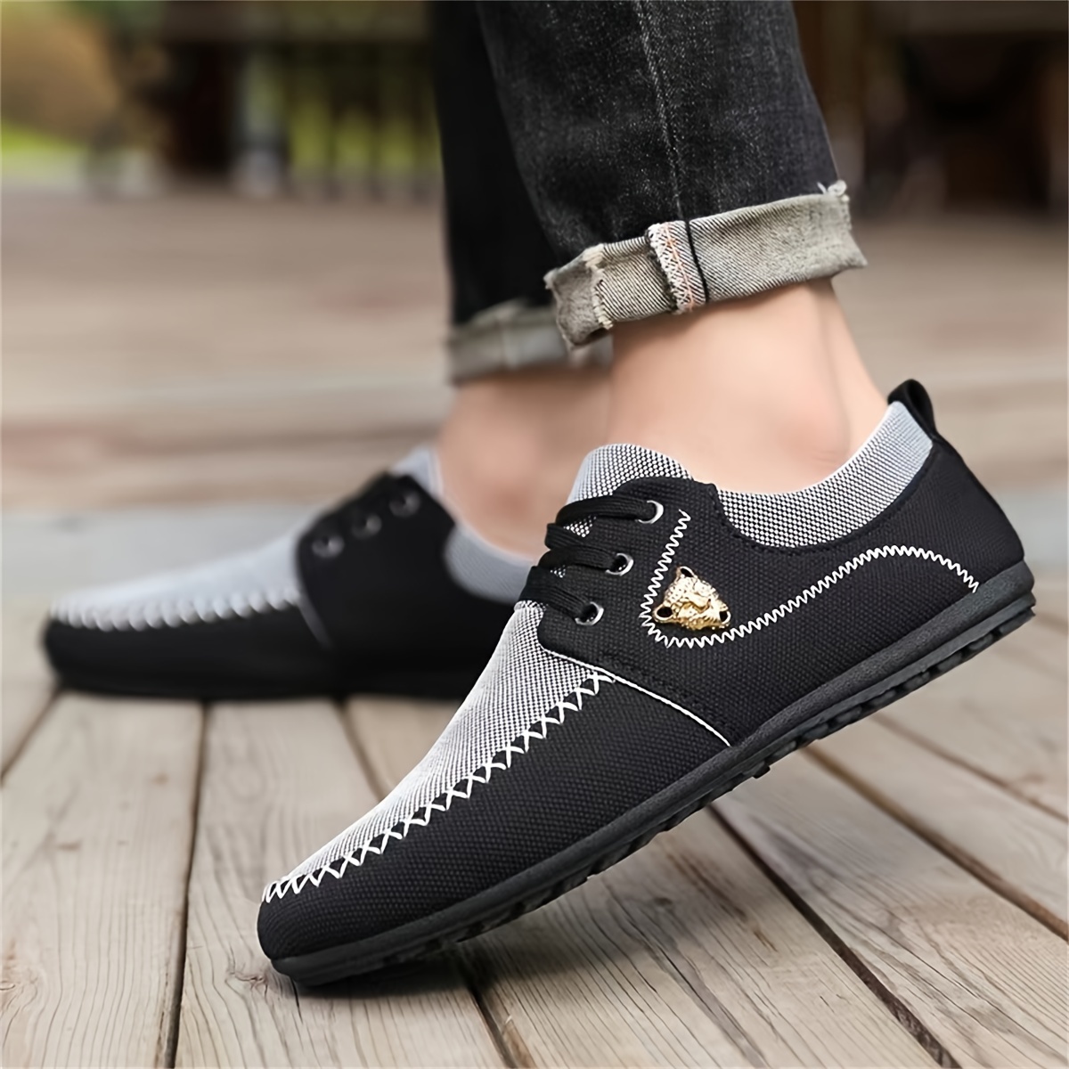 mens trendy color block business style shoes comfy non slip rubber sole canvas shoes for mens outdoor activities check out today s deals now temu details 1