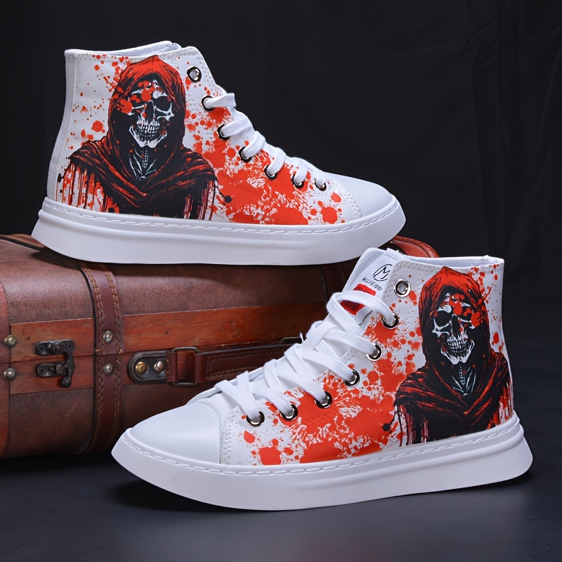 high top canvas shoes men s plus size death skull patterned details 0