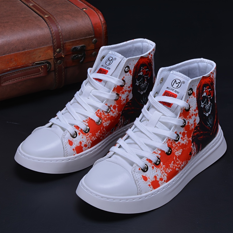 high top canvas shoes men s plus size death skull patterned details 2