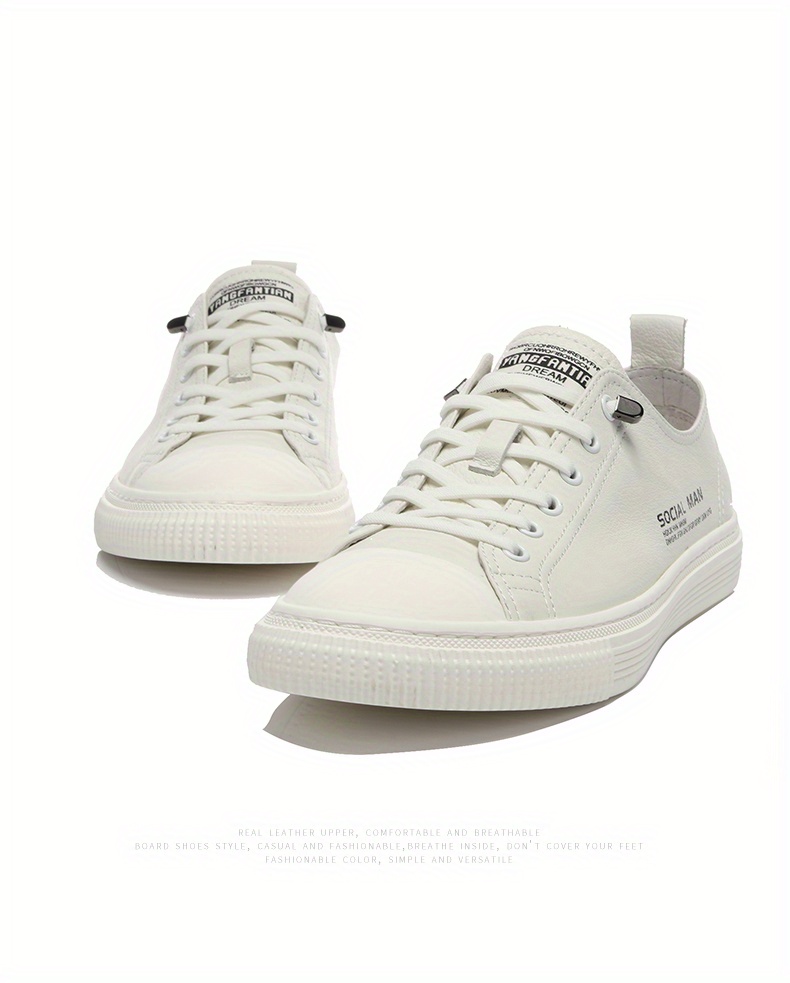 leather skate shoes men s solid casual slip walking sneakers details 5