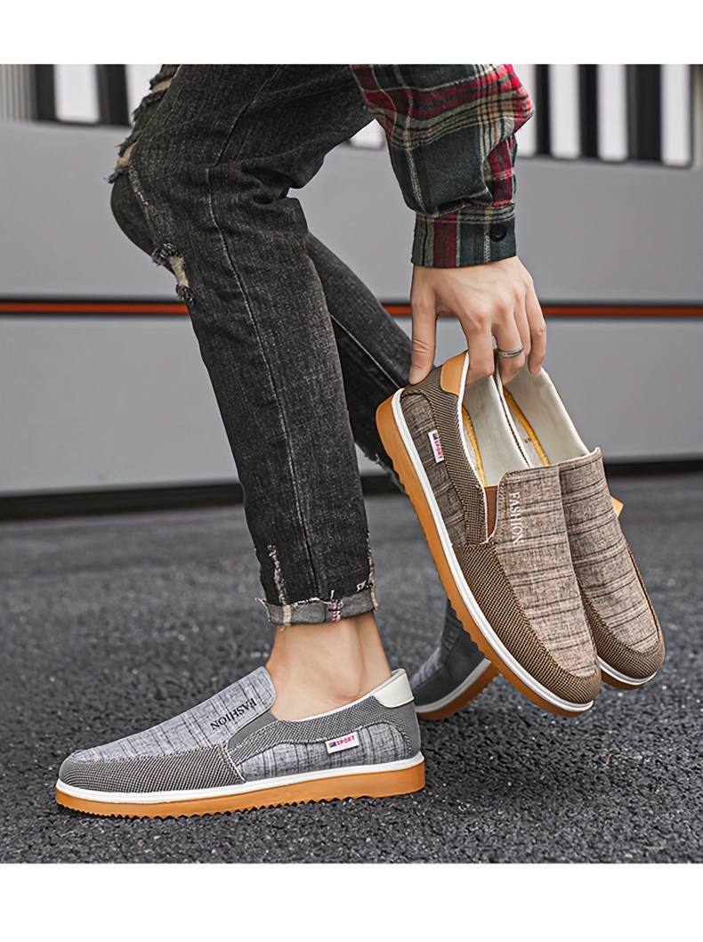 mens vintage slip on canvas loafer shoes comfy non slip casual durable walking shoes mens footwear men s shoes temu details 3