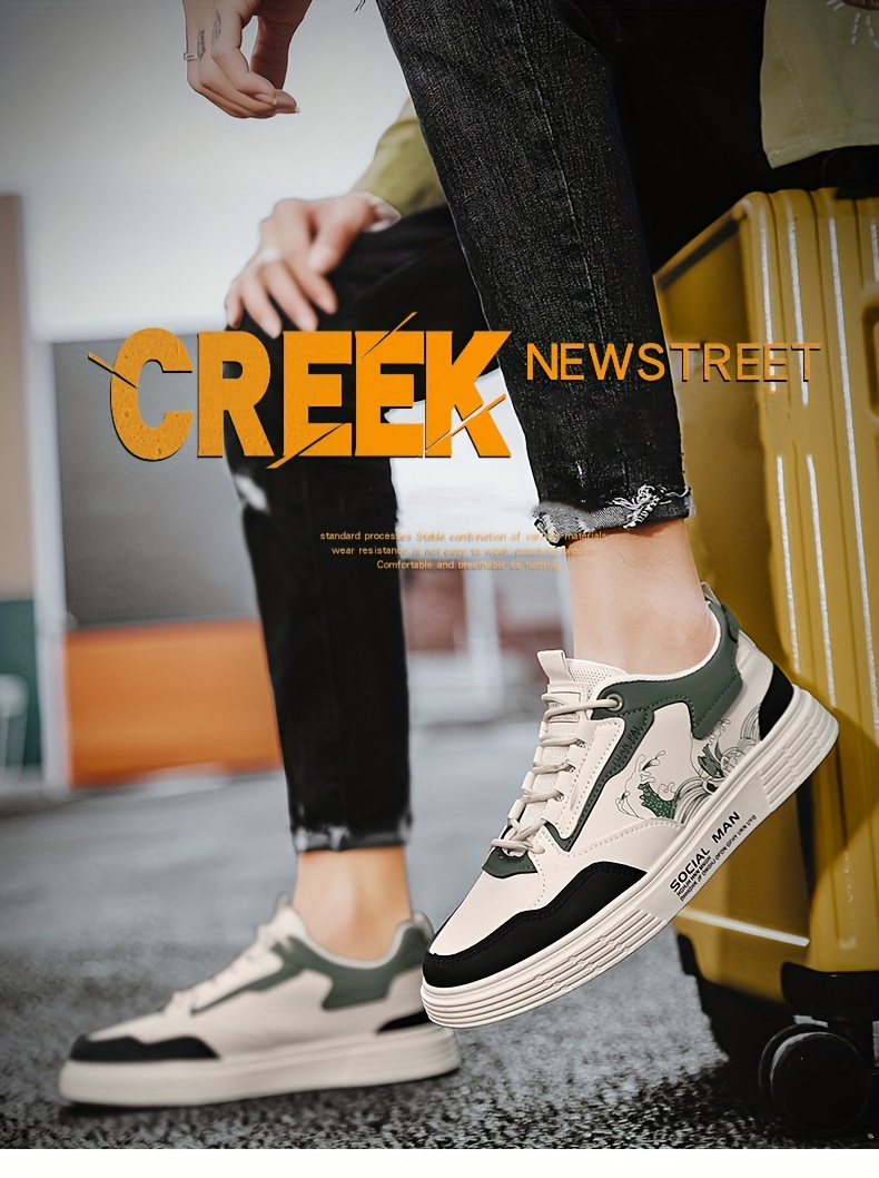 mens trendy street style color block low top skateboard shoes comfy non slip casual lace up sneakers for mens outdoor activities men s shoes temu details 0