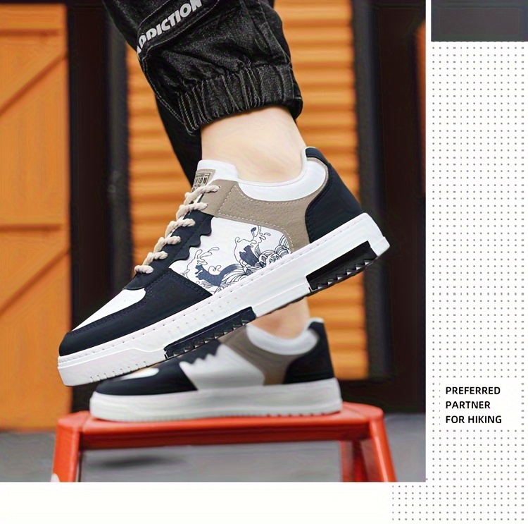 mens trendy street style color block low top skateboard shoes comfy non slip casual durable lace up sneakers for mens outdoor activities men s shoes temu details 2