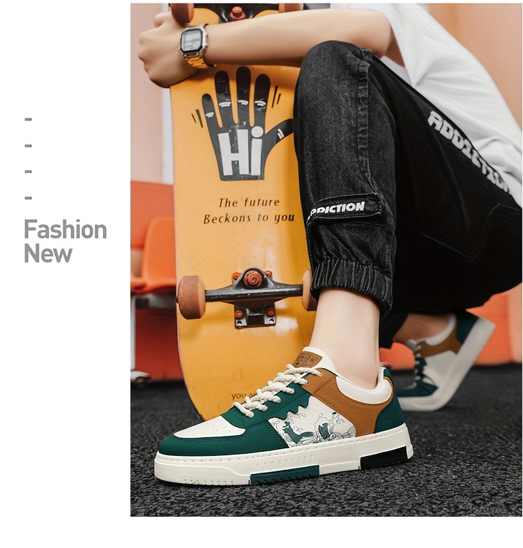 mens trendy street style color block low top skateboard shoes comfy non slip casual durable lace up sneakers for mens outdoor activities men s shoes temu details 5