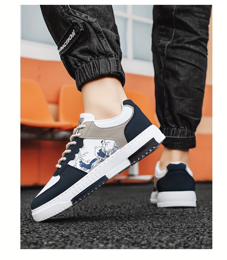 mens trendy street style color block low top skateboard shoes comfy non slip casual durable lace up sneakers for mens outdoor activities men s shoes temu details 8