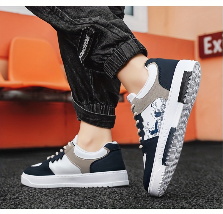 mens trendy street style color block low top skateboard shoes comfy non slip casual durable lace up sneakers for mens outdoor activities men s shoes temu details 11